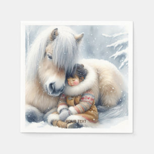 Fantasy Cute Horse Girl Winter Napkins