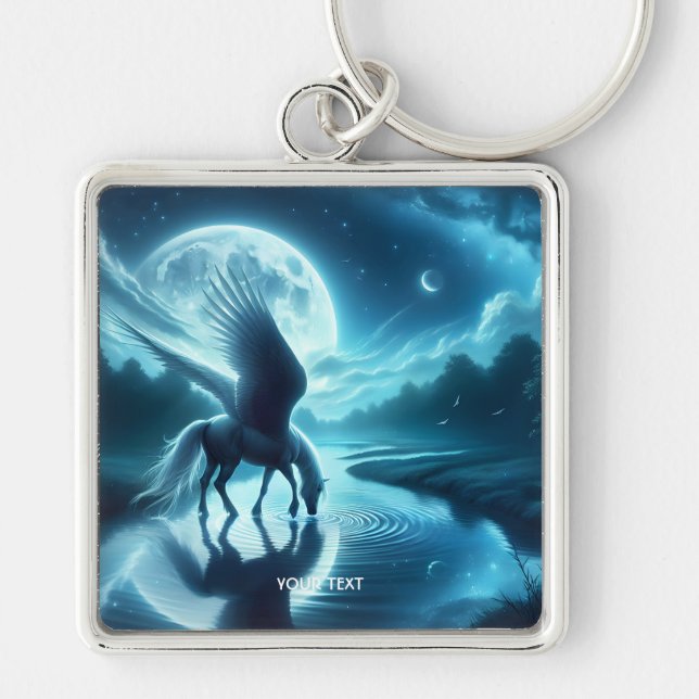 Fantasy Cute  Horse Wings Moon Keychain (Front)