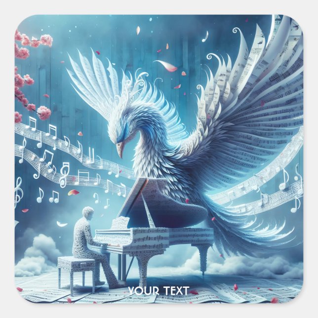 Fantasy Cute Ice Piano Phoenix Square Sticker (Front)