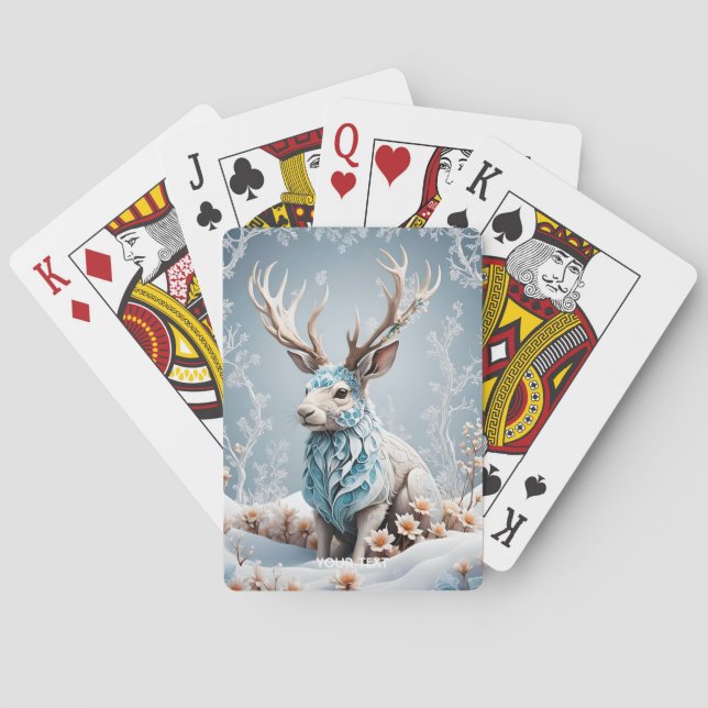 Fantasy Cute Jackalope Winter Ice Poker Cards (Back)