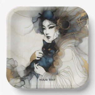 Fantasy Cute Japanese Girl Cat Paper Plates