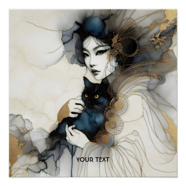 Fantasy Cute Japanese Girl Cat Poster (Front)