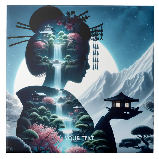 Fantasy Cute  Japanese Girl Landscape Ceramic Tile (Front)