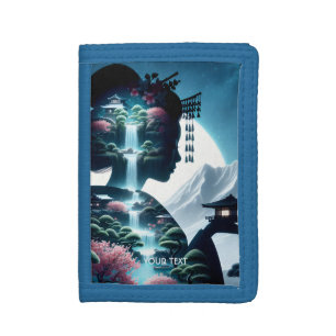 Fantasy Cute Japanese Girl Landscape Trifold Wallet