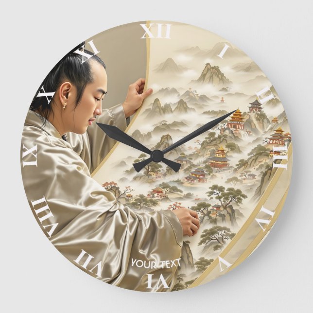 Fantasy Cute Japanese Painter Landscape Large Clock (Front)