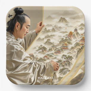 Fantasy Cute Japanese Painter Landscape Paper Plates