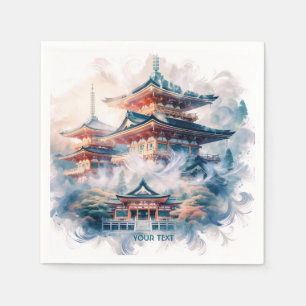 Fantasy Cute Japanese Temple Watercolor Napkins