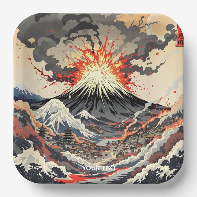 Fantasy Cute Japanese Volcano Erupting Paper Plates (Front)