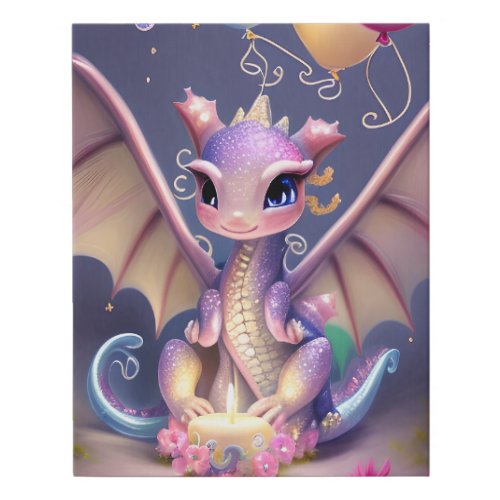 Fantasy Cute Kawaii baby dragon  Faux Canvas Print