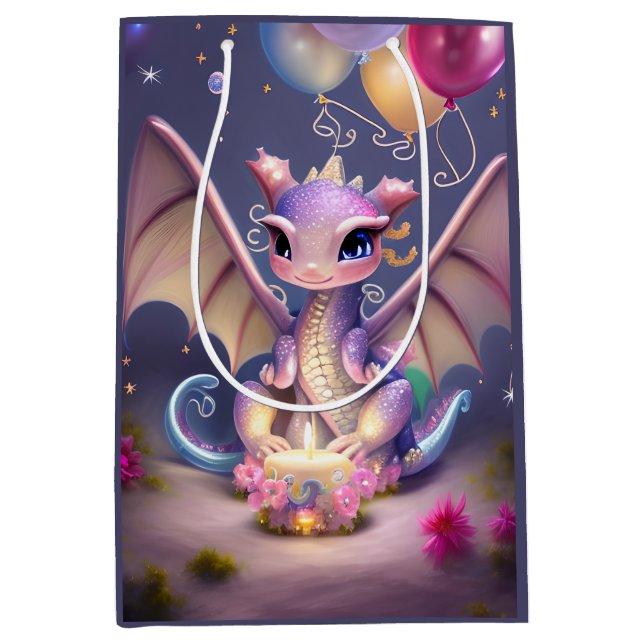 Fantasy Cute Kawaii baby dragon  Medium Gift Bag (Front)