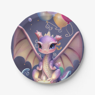 Fantasy Cute Kawaii baby dragon Paper Plates