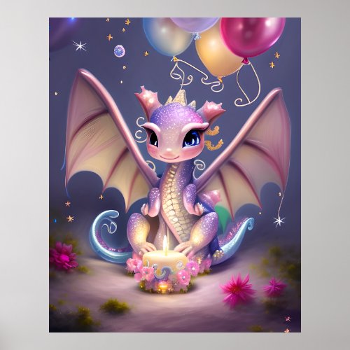 Fantasy Cute Kawaii baby dragon Poster