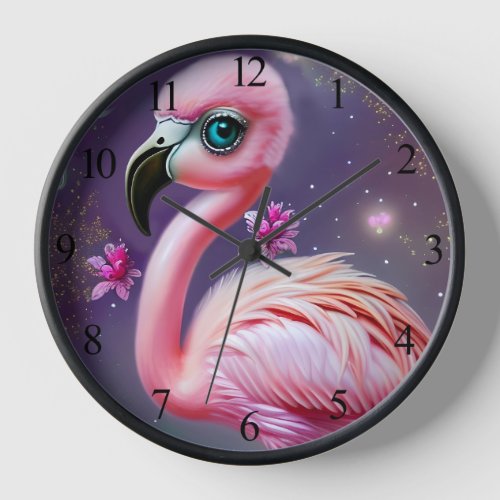 Fantasy Cute Kawaii baby flamingo  Clock