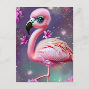 Fantasy Cute Kawaii baby flamingo  Postcard