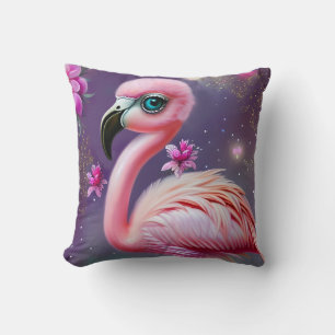 Fantasy Cute Kawaii baby flamingo Throw Pillow