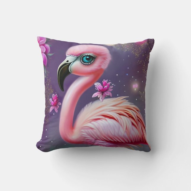 Fantasy Cute Kawaii baby flamingo  Throw Pillow (Front)