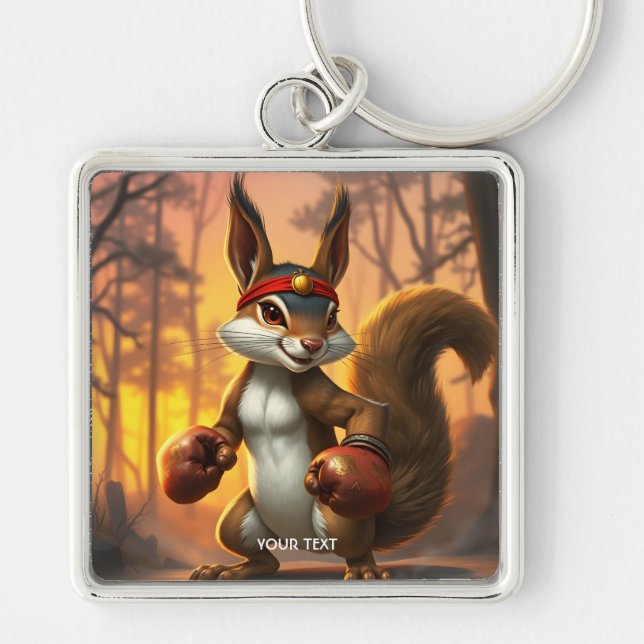 Fantasy Cute Kickboxer Squirrel Forest Keychain (Front)