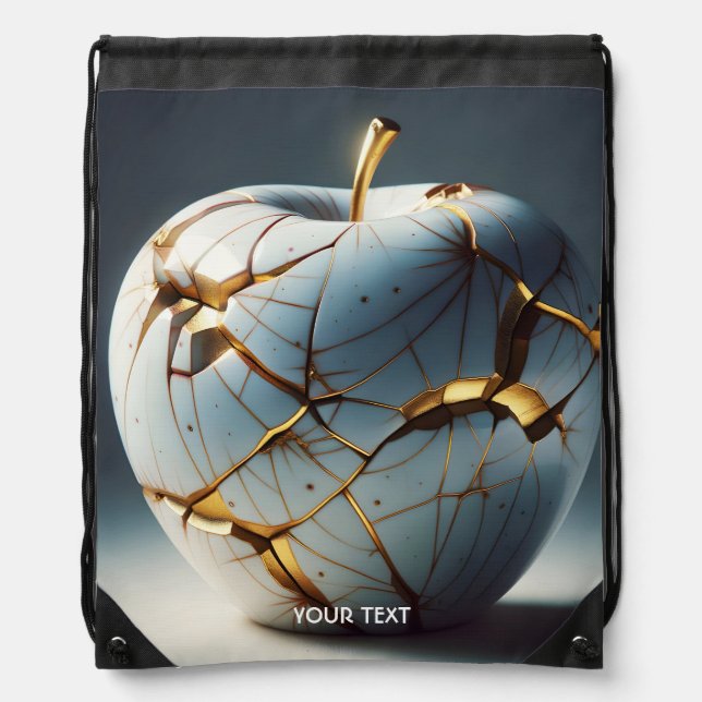 Fantasy Cute Kintsugi Porcelain Apple Drawstring Bag (Front)