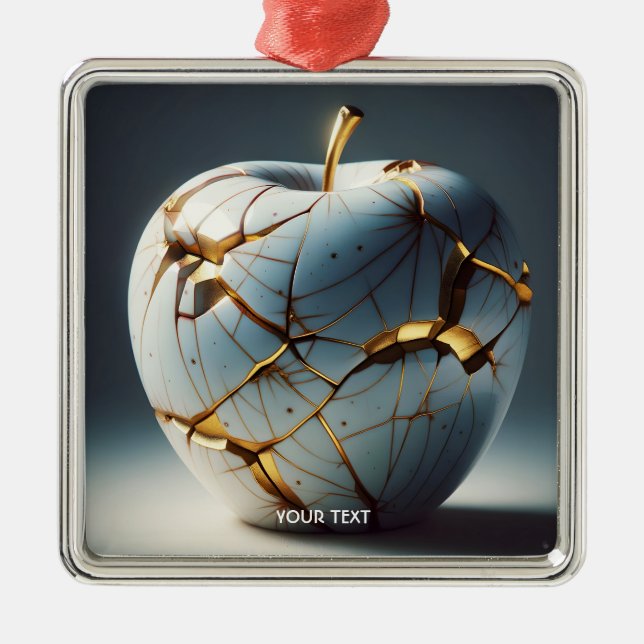 Fantasy Cute Kintsugi Porcelain Apple Metal Ornament (Front)