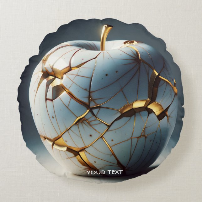 Fantasy Cute Kintsugi Porcelain Apple Round Pillow (Front)