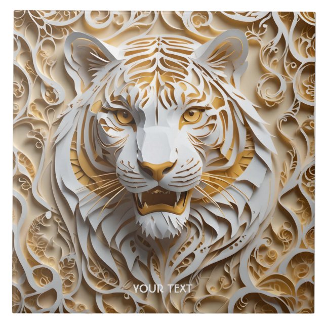 Fantasy Cute Kirigami Tiger White Ceramic Tile (Front)