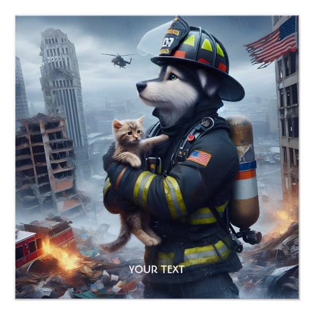 Fantasy Cute Kitten Dog Fire Poster (Front)