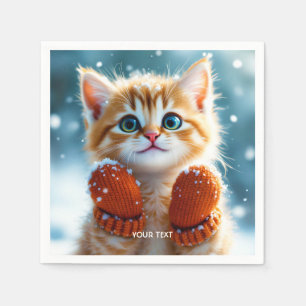 Fantasy Cute Kitten Mittens Snow Napkins