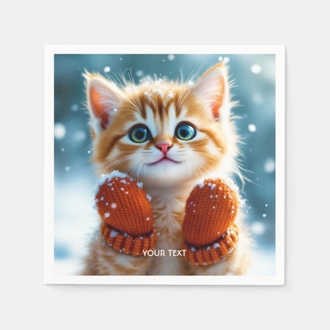 Fantasy Cute Kitten Mittens Snow Napkins (Front)