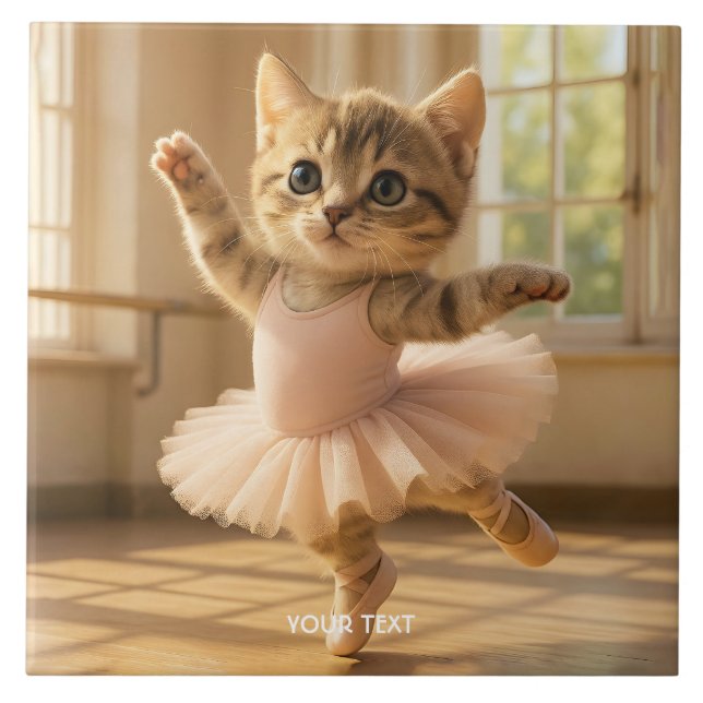 Fantasy Cute Kitten Small Ballerina Ceramic Tile (Front)