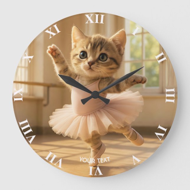 Fantasy Cute Kitten Small Ballerina Large Clock (Front)