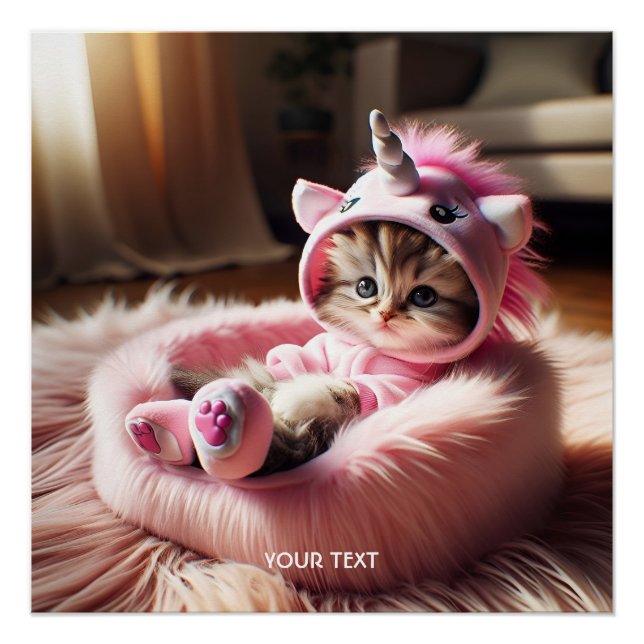 Fantasy Cute Kitten Unicorn Bed Poster (Front)
