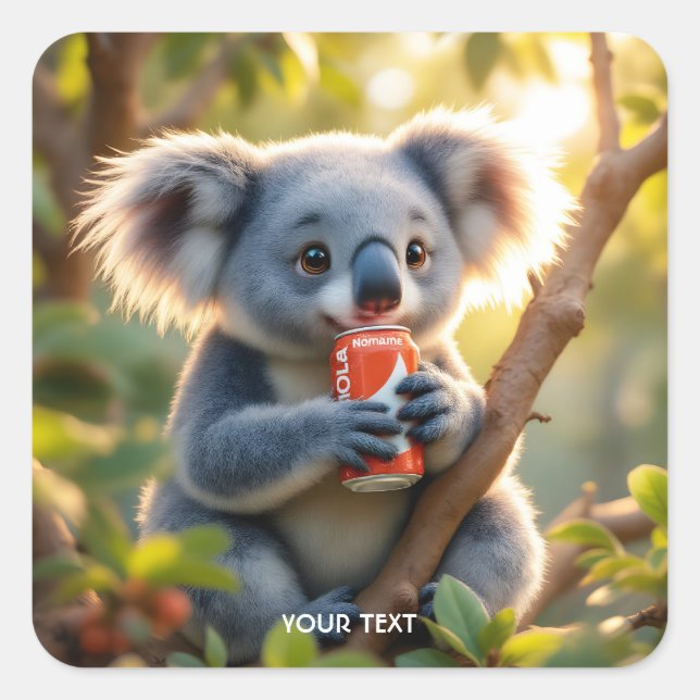 Fantasy Cute Koala Drinks Tree Square Sticker (Front)