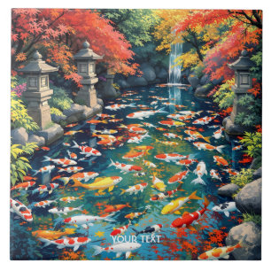 Fantasy Cute Koi Fish Pond Ceramic Tile