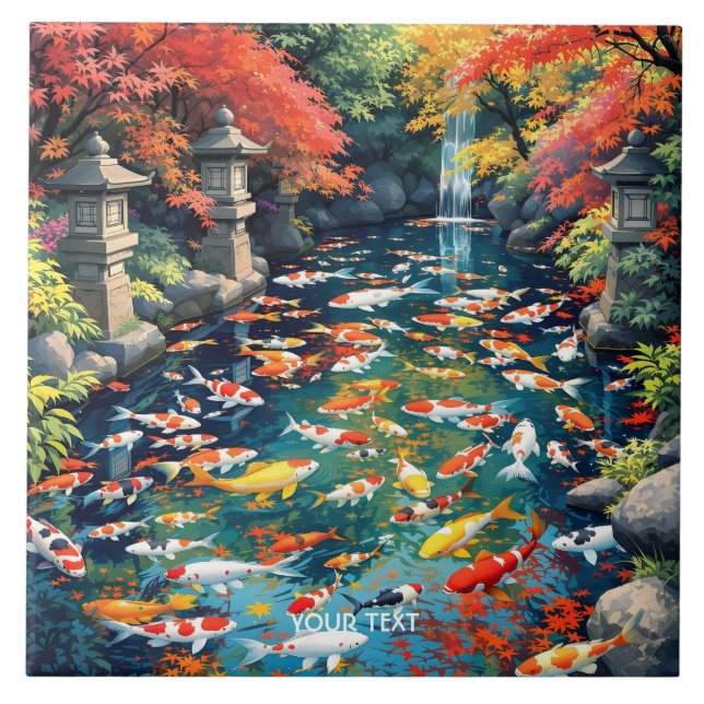 Fantasy Cute Koi Fish Pond Ceramic Tile (Front)