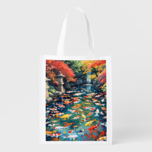 Fantasy Cute Koi Fish Pond Grocery Bag