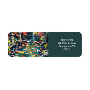 Fantasy Cute Koi Fish Pond Label