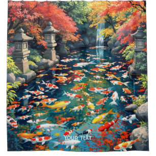 Fantasy Cute Koi Fish Pond Shower Curtain