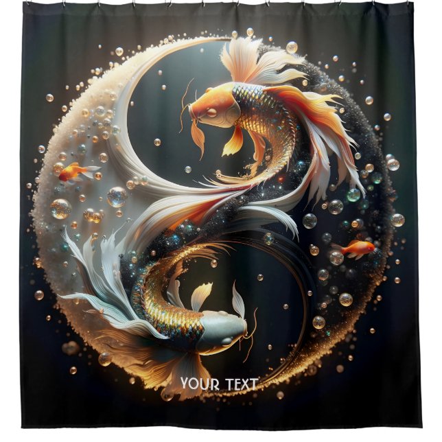 Fantasy Cute Koi Yin Yang Shower Curtain (Front)