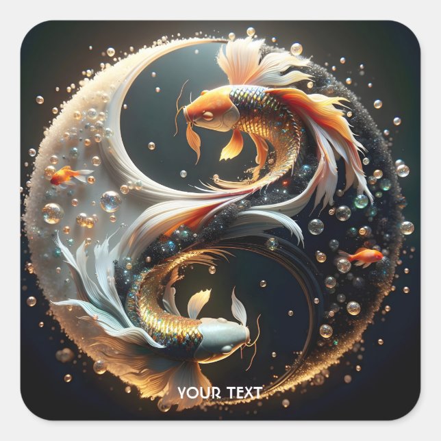 Fantasy Cute Koi Yin Yang Square Sticker (Front)
