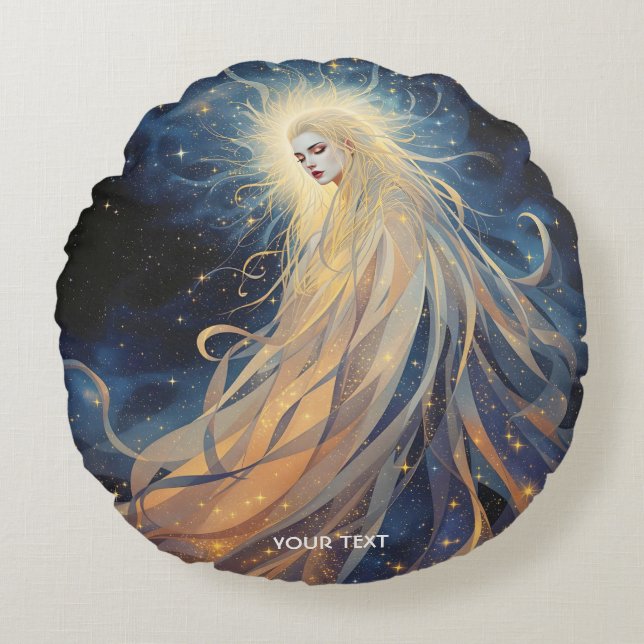 Fantasy Cute Lady Space Stars Round Pillow (Front)