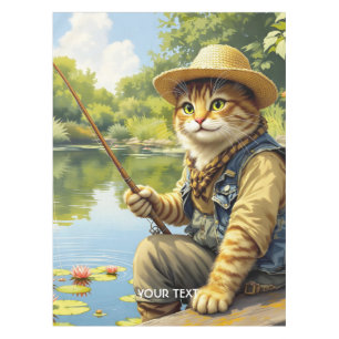 Fantasy Cute Lake Cat Fishing Tablecloth