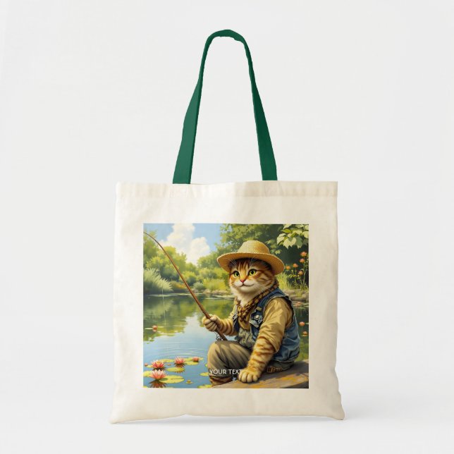 Fantasy Cute Lake Cat Fishing Tote Bag (Front)