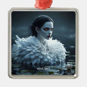 Fantasy Cute Lake Swan White Metal Ornament