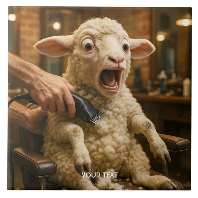 Fantasy Cute Lamb Scared Shaving Ceramic Tile (Front)