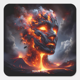 Fantasy Cute Lava Fire Face Square Sticker