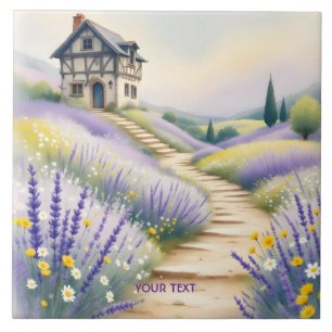 Fantasy Cute Lavender House Flowers Ceramic Tile