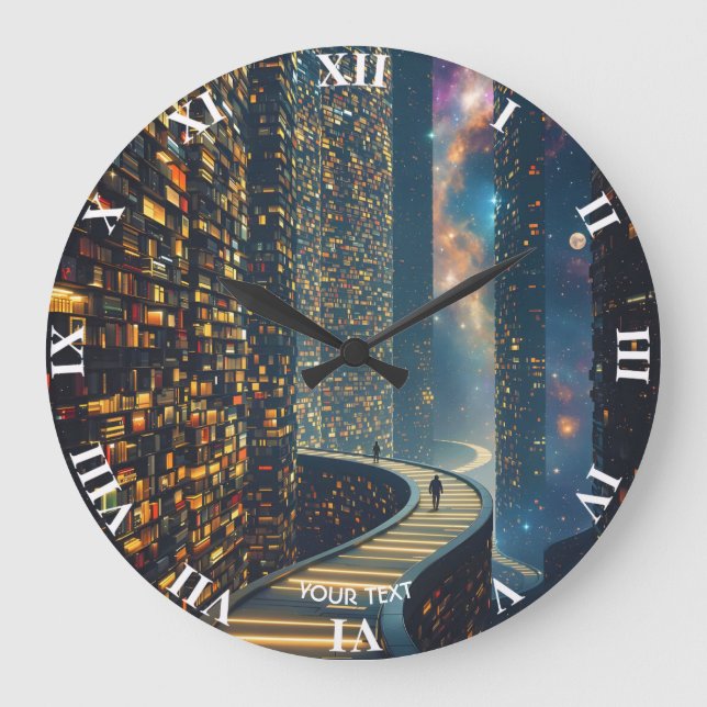 Fantasy Cute Library Stairs Space Large Clock (Front)