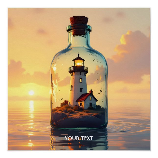 Fantasy Cute Lighthouse In Bottle Poster (Front)