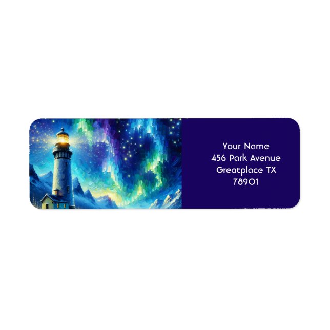 Fantasy Cute Lighthouse Snowy Shoreline Label (Front)