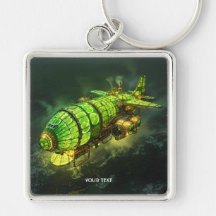 Fantasy Cute Lime Steampunk Plane Keychain